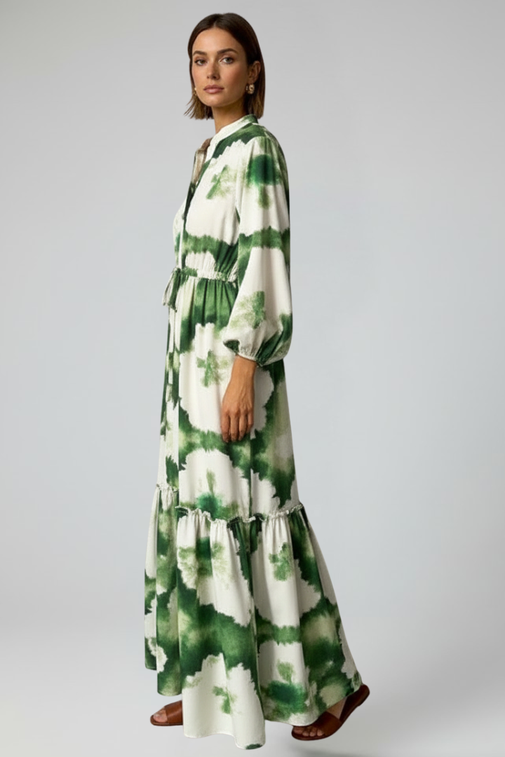Everly | Women’s Maxi Dress - V-Neck, Long Sleeve Printed Flowy A-Line Maxi Dress