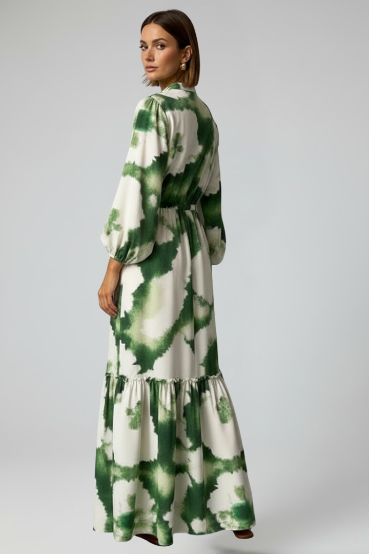 Everly | Women’s Maxi Dress - V-Neck, Long Sleeve Printed Flowy A-Line Maxi Dress