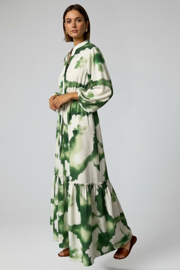 Everly | Women’s Maxi Dress - V-Neck, Long Sleeve Printed Flowy A-Line Maxi Dress