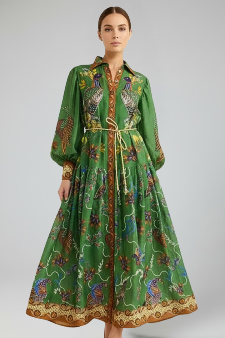 Everly | Women’s Maxi Dress - V-Neck, Long Sleeve Printed Flowy A-Line Maxi Dress
