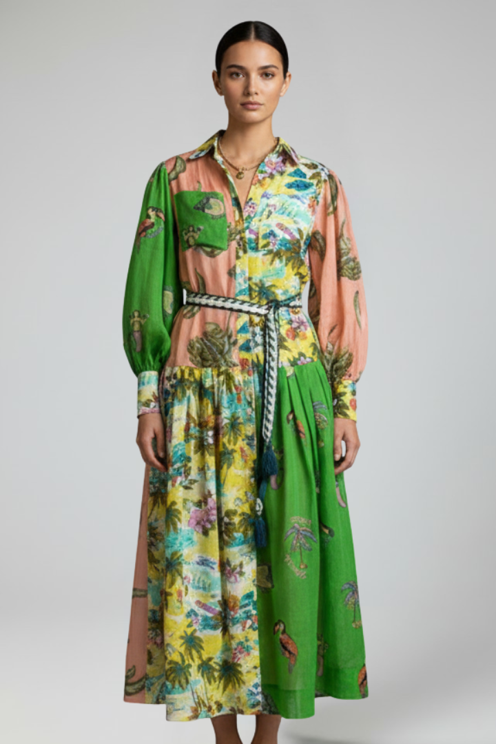 Everly | Women’s Maxi Dress - V-Neck, Long Sleeve Printed Flowy A-Line Maxi Dress