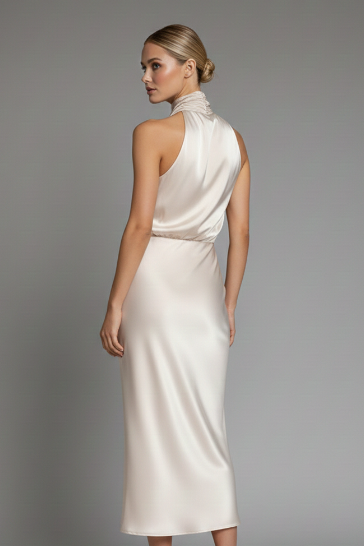 Everlynn | Women's Elegant Sleeveless Maxi Dress with Draped High Neck
