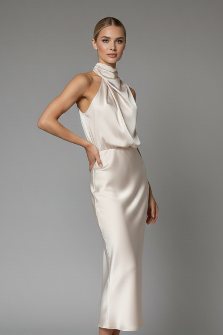 Everlynn | Women's Elegant Sleeveless Maxi Dress with Draped High Neck