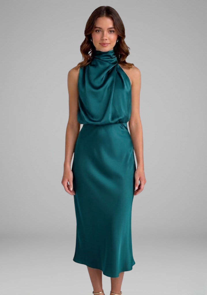 Everlynn | Women's Elegant Sleeveless Maxi Dress with Draped High Neck