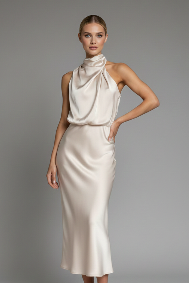 Everlynn | Women's Elegant Sleeveless Maxi Dress with Draped High Neck