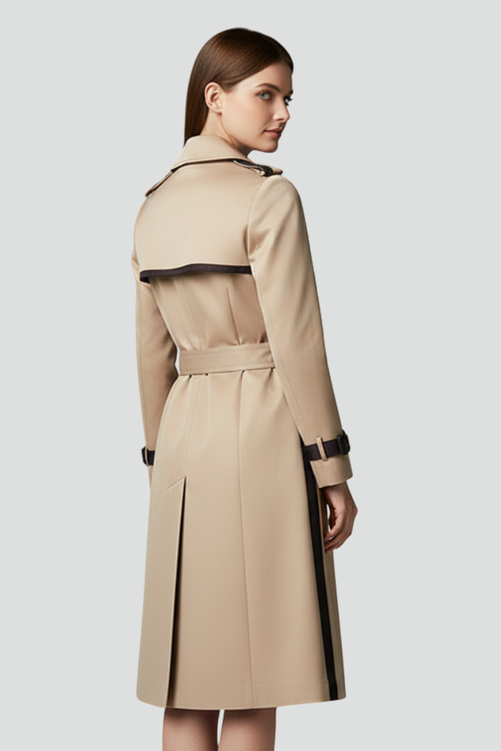 Fable | Women’s Double-Breasted Trench Coat with Belt, Lapel Collar