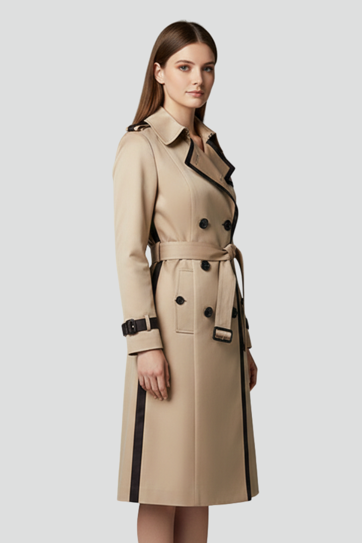 Fable | Women’s Double-Breasted Trench Coat with Belt, Lapel Collar