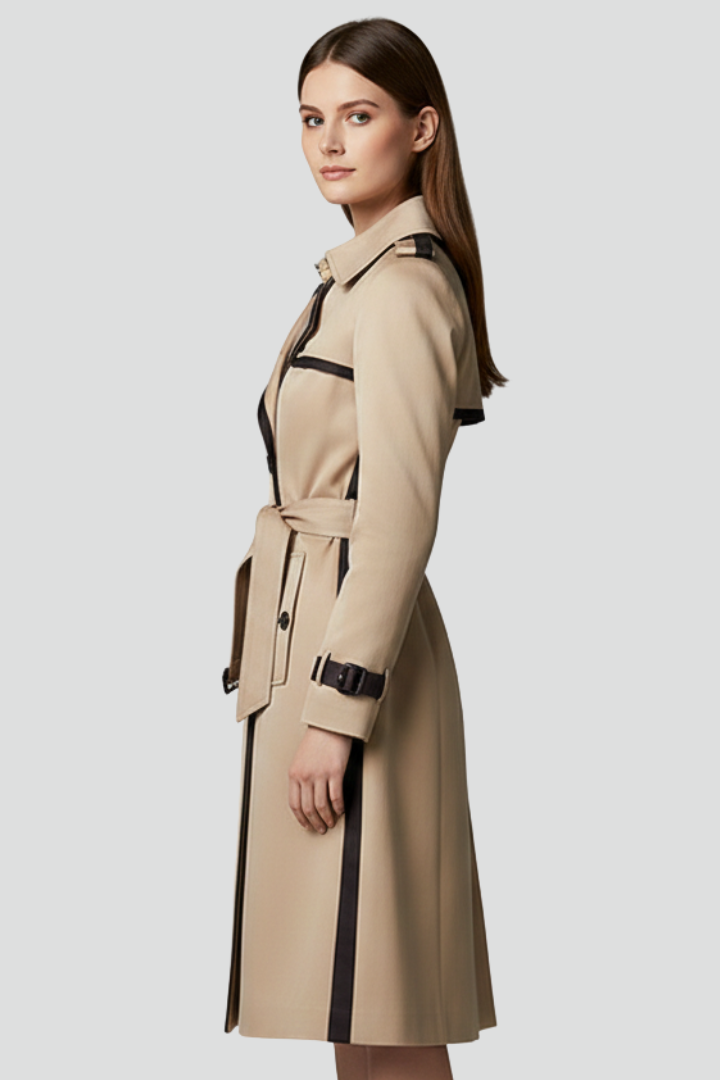 Fable | Women’s Double-Breasted Trench Coat with Belt, Lapel Collar