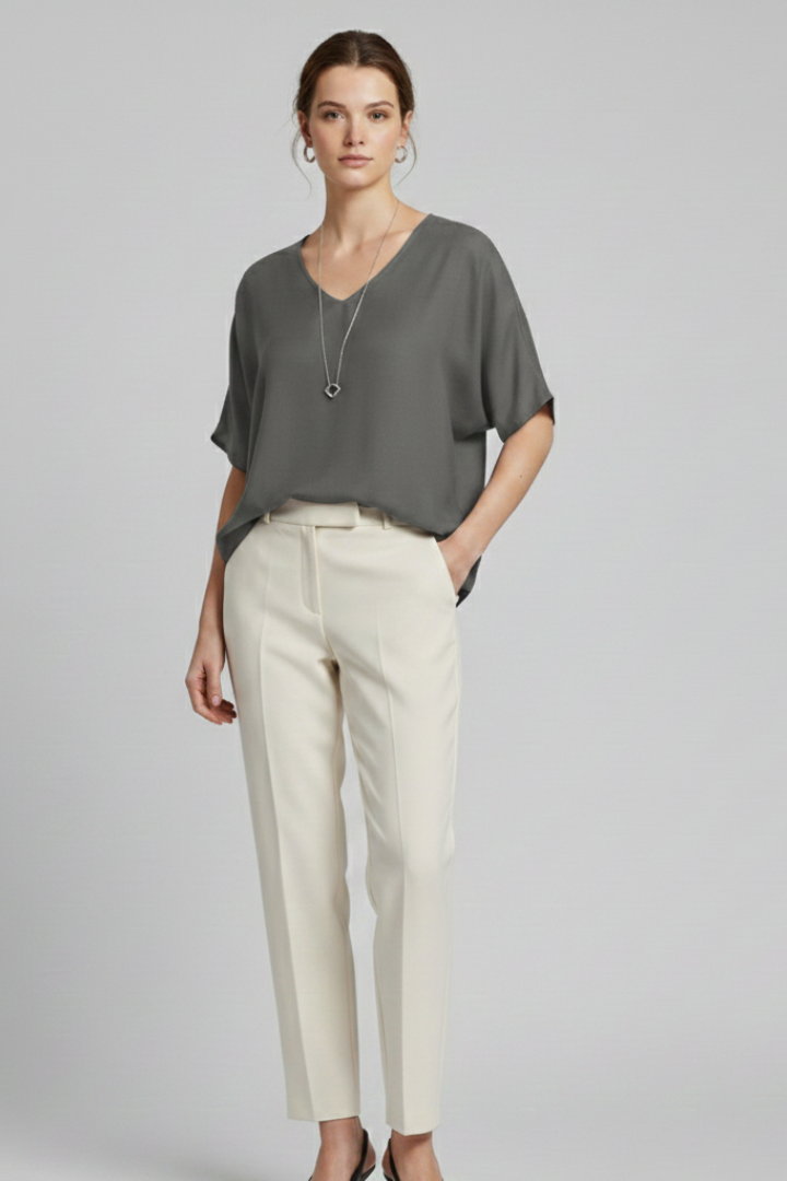 Faevia | Women's Minimalist Oversized Blouse – Loose Fit Casual Long Sleeve Top