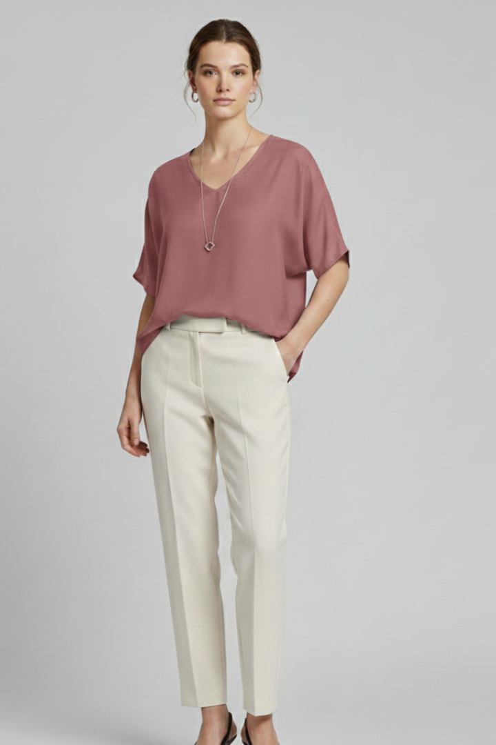 Faevia | Women's Minimalist Oversized Blouse – Loose Fit Casual Long Sleeve Top