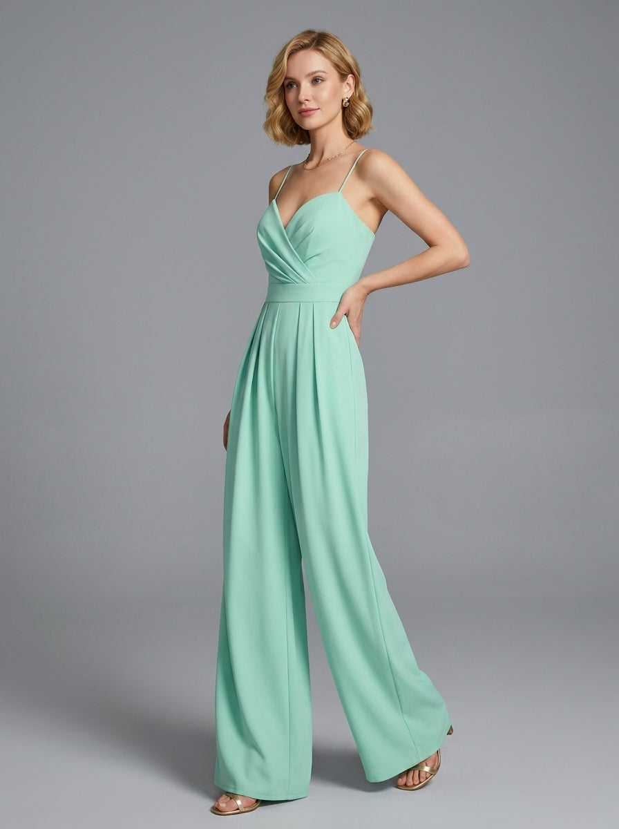 Farrah | Women's Sleeveless V-Neck Wide Leg Jumpsuit – Full Length Casual Elegant One-Piece Romper