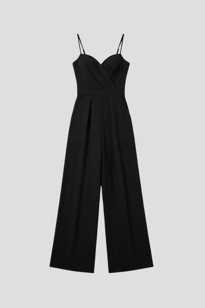 Farrah | Women's Sleeveless V-Neck Wide Leg Jumpsuit – Full Length Casual Elegant One-Piece Romper