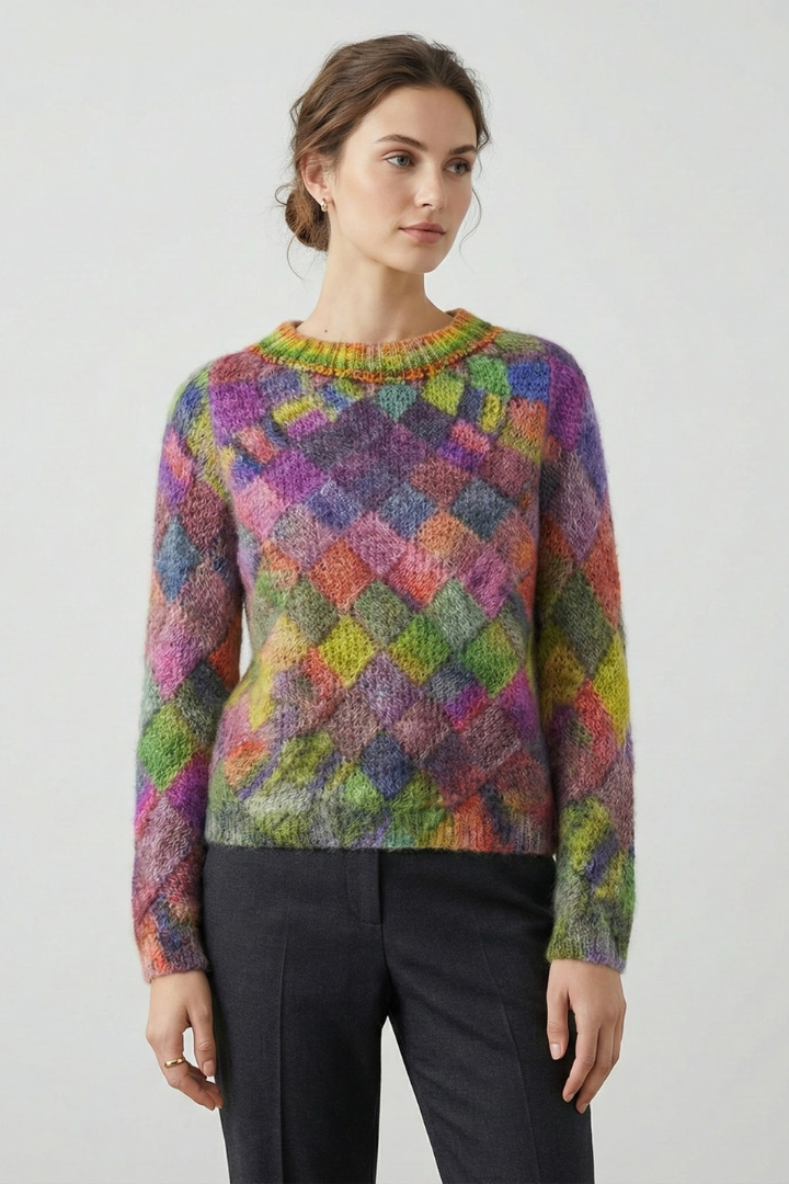 Fawn | Women's Crew Neck Long Sleeve Sweater – Textured Diamond Knit Pullover