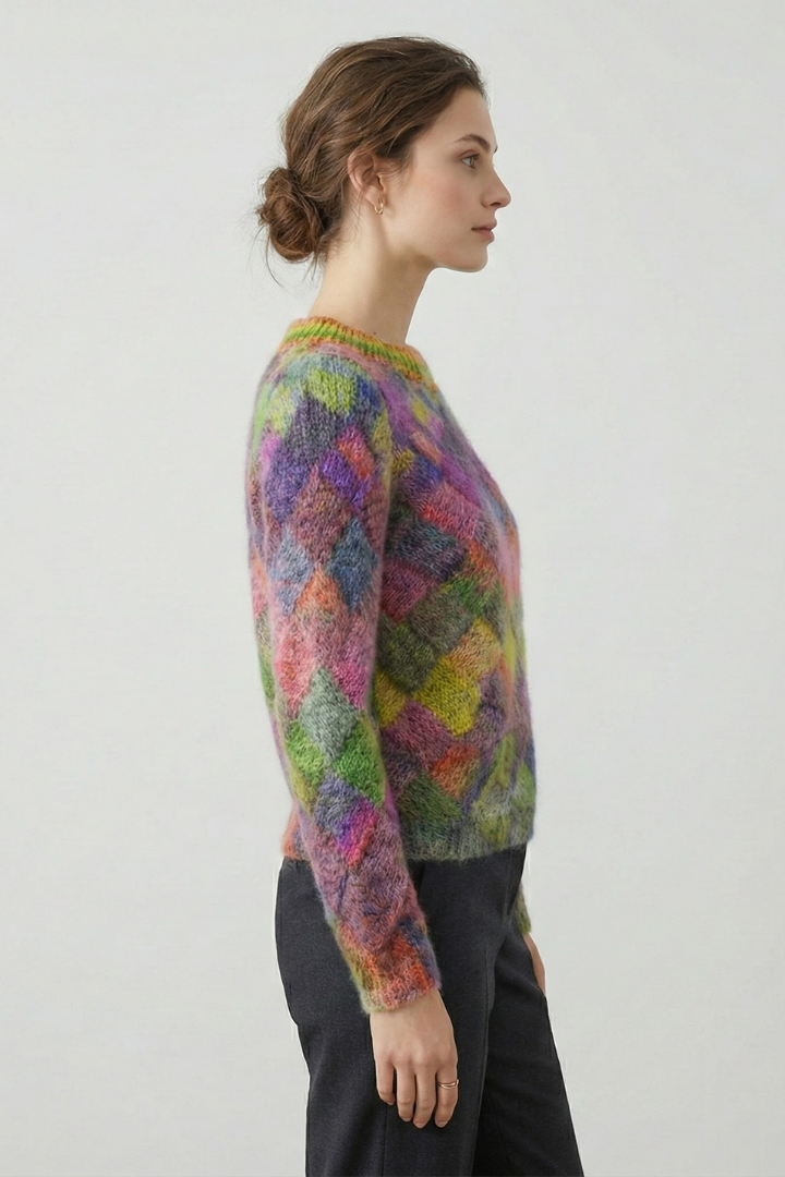 Fawn | Women's Crew Neck Long Sleeve Sweater – Textured Diamond Knit Pullover