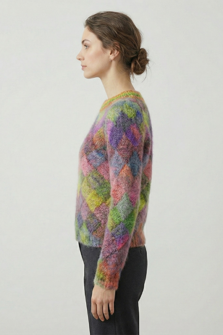 Fawn | Women's Crew Neck Long Sleeve Sweater – Textured Diamond Knit Pullover