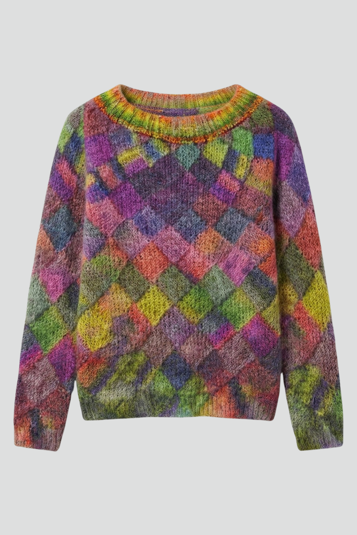 Fawn | Women's Crew Neck Long Sleeve Sweater – Textured Diamond Knit Pullover