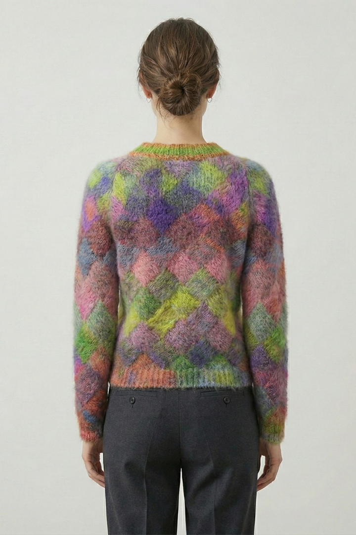 Fawn | Women's Crew Neck Long Sleeve Sweater – Textured Diamond Knit Pullover
