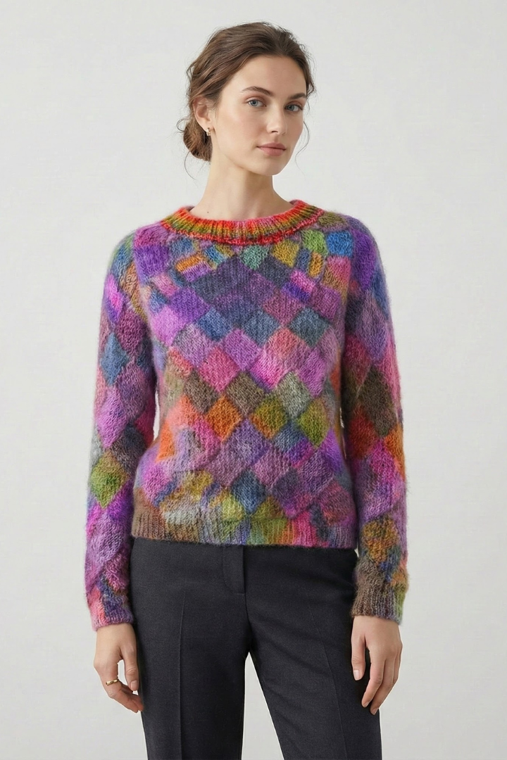 Fawn | Women's Crew Neck Long Sleeve Sweater – Textured Diamond Knit Pullover