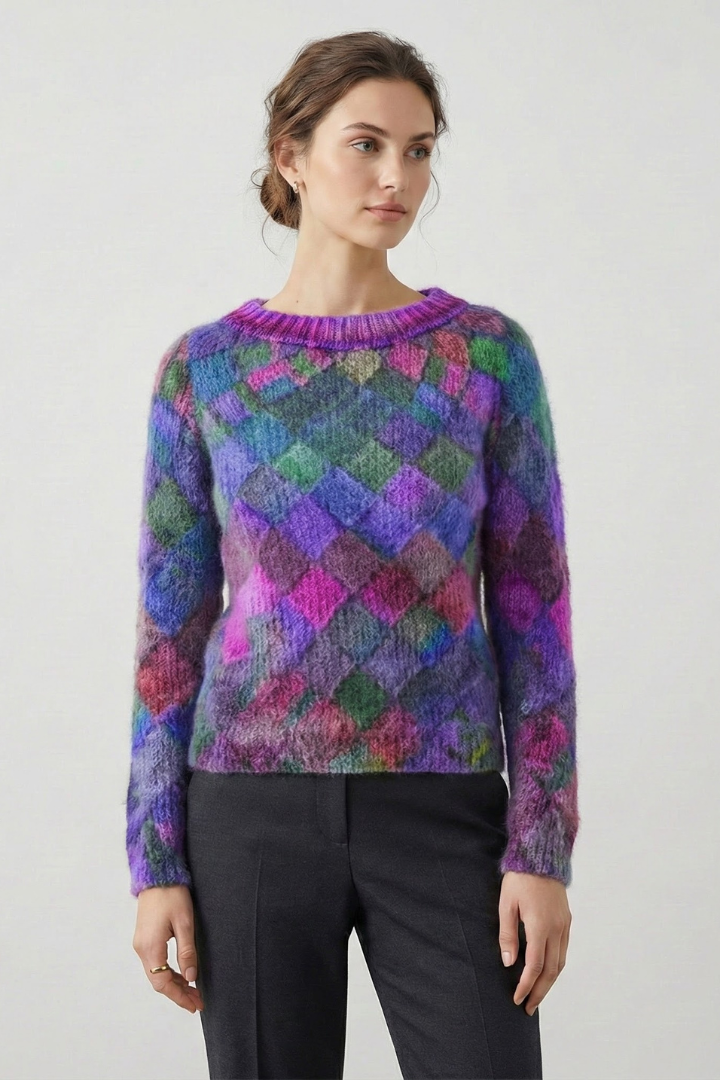 Fawn | Women's Crew Neck Long Sleeve Sweater – Textured Diamond Knit Pullover