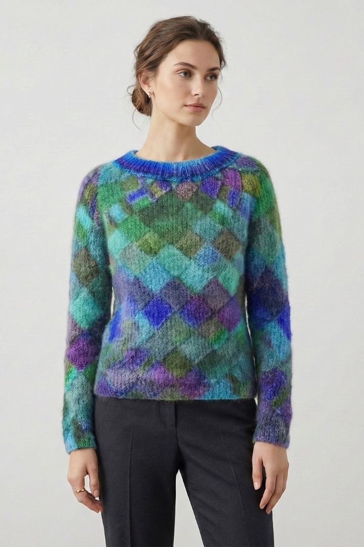 Fawn | Women's Crew Neck Long Sleeve Sweater – Textured Diamond Knit Pullover