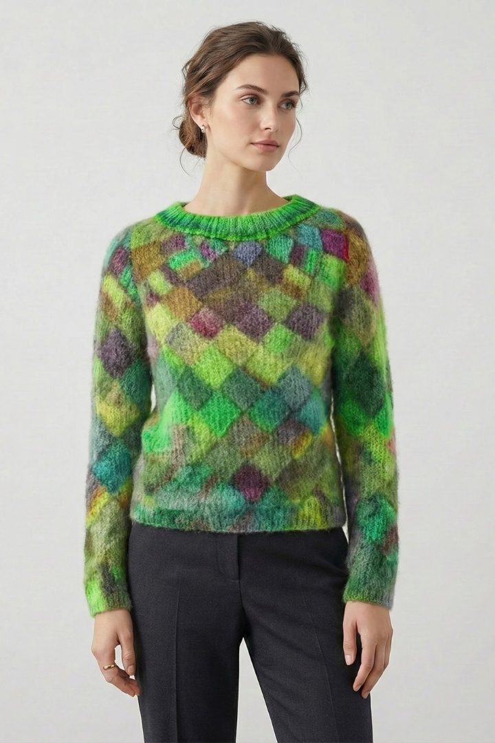 Fawn | Women's Crew Neck Long Sleeve Sweater – Textured Diamond Knit Pullover