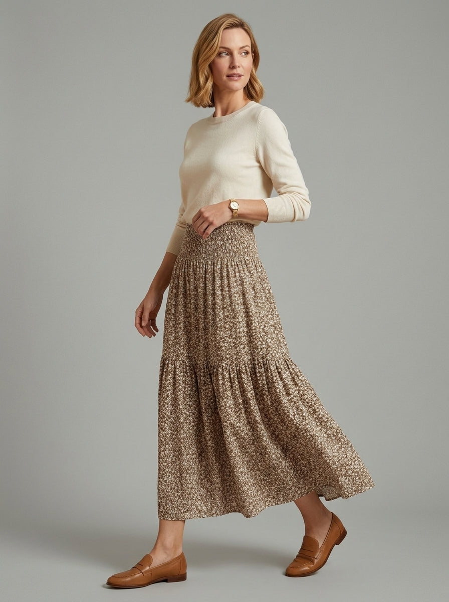 Faylinn | Women’s Floral Skirt – Elastic Waist Pull-On Midi Skirt