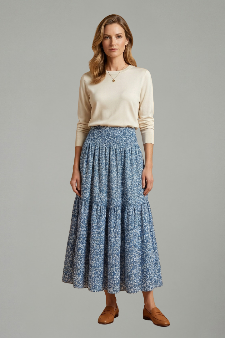 Faylinn | Women’s Floral Skirt – Elastic Waist Pull-On Midi Skirt