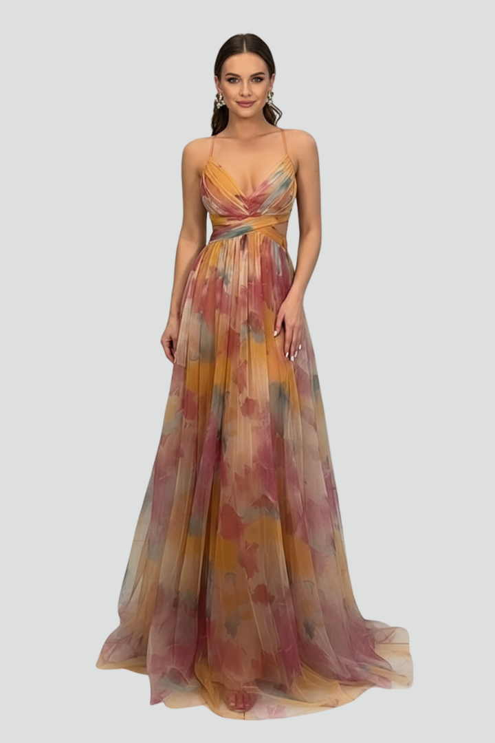 Fina | Women's V-Neck Maxi Dress – Elegant Sleeveless Backless Evening Dress
