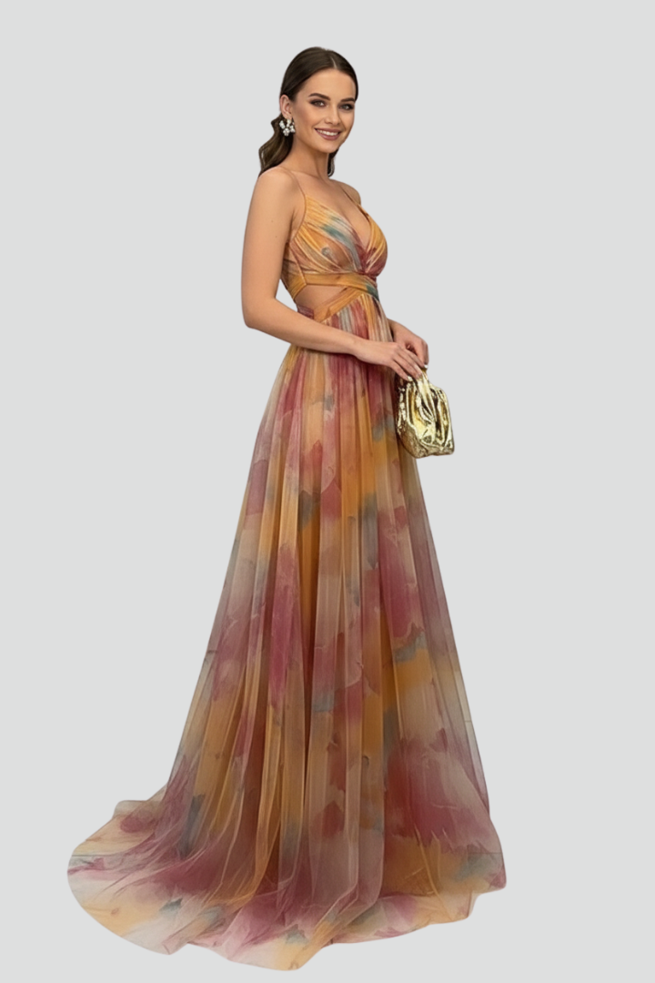 Fina | Women's V-Neck Maxi Dress – Elegant Sleeveless Backless Evening Dress