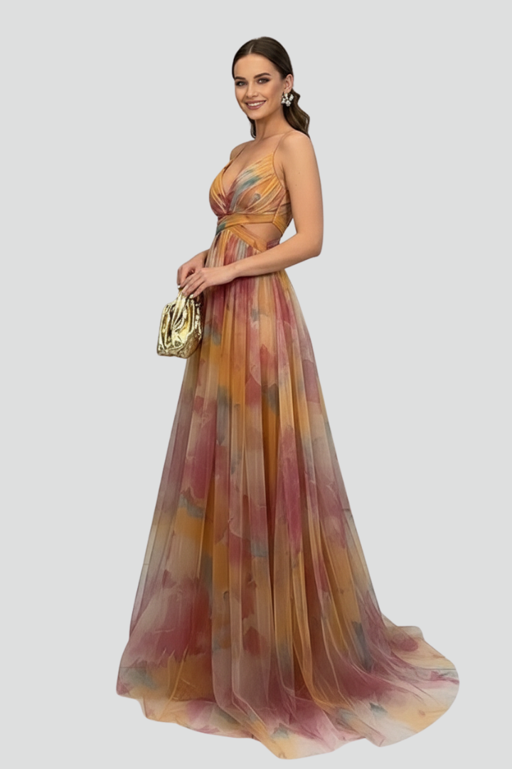 Fina | Women's V-Neck Maxi Dress – Elegant Sleeveless Backless Evening Dress