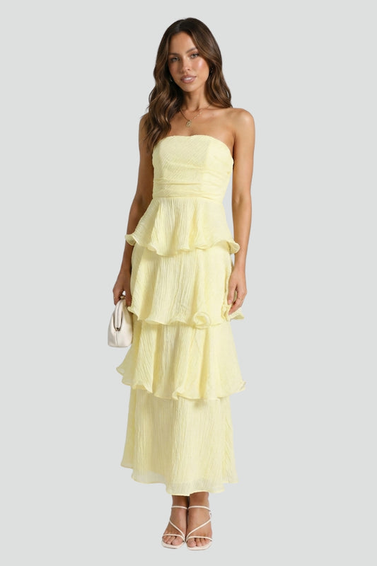 Fioralyn | Women’s Strapless Maxi Dress Ruffle Tiered Layered Long Hem