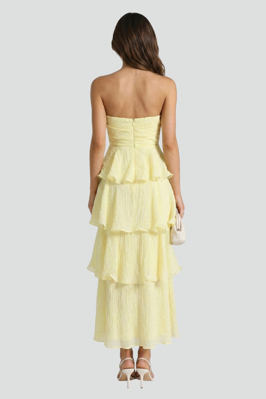 Fioralyn | Women’s Strapless Maxi Dress Ruffle Tiered Layered Long Hem