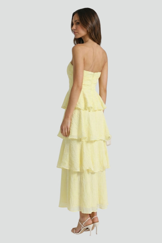 Fioralyn | Women’s Strapless Maxi Dress Ruffle Tiered Layered Long Hem