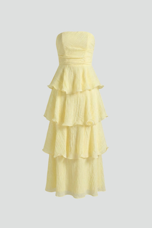 Fioralyn | Women’s Strapless Maxi Dress Ruffle Tiered Layered Long Hem