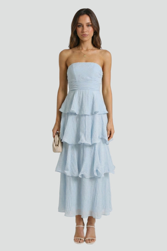 Fioralyn | Women’s Strapless Maxi Dress Ruffle Tiered Layered Long Hem
