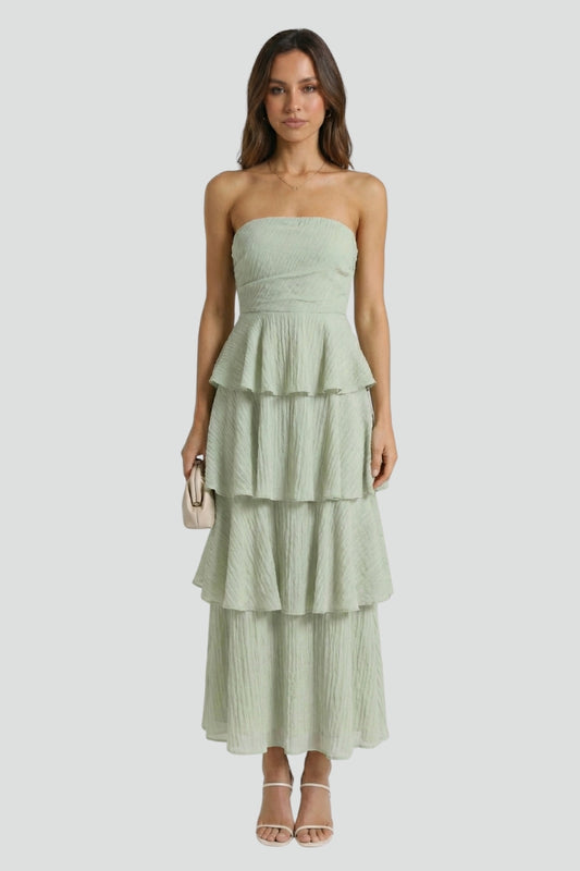 Fioralyn | Women’s Strapless Maxi Dress Ruffle Tiered Layered Long Hem