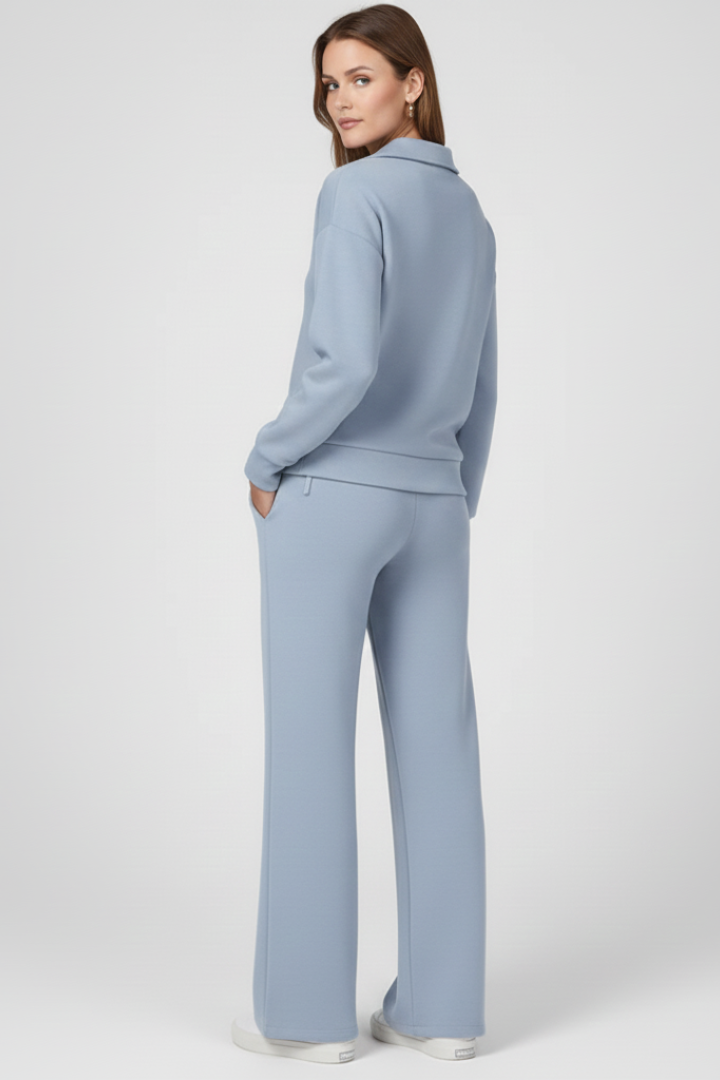 Fleur | Women's Casual Two-Piece Set – V-Neck Top with Drawstring Pants