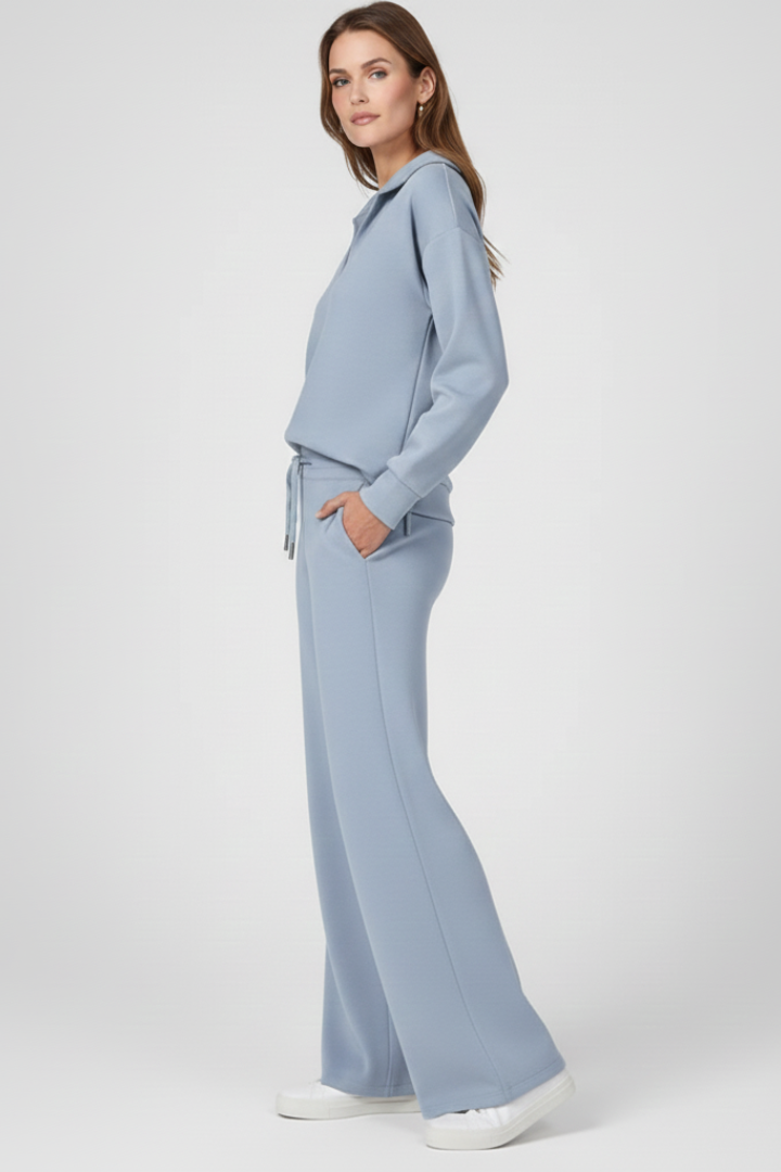 Fleur | Women's Casual Two-Piece Set – V-Neck Top with Drawstring Pants