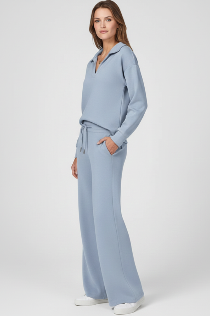 Fleur | Women's Casual Two-Piece Set – V-Neck Top with Drawstring Pants