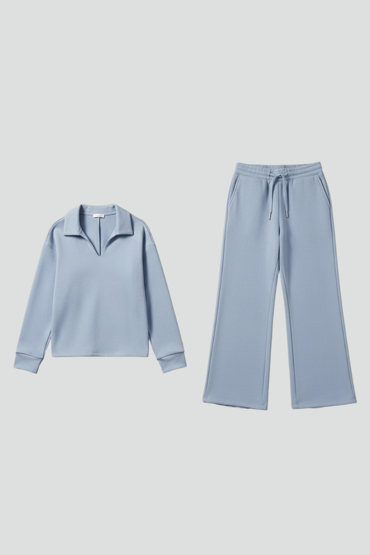 Fleur | Women's Casual Two-Piece Set – V-Neck Top with Drawstring Pants