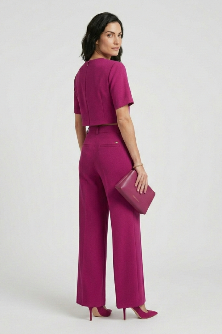 Floris | Women's Lounge Set – Short Sleeve Round Neck Top with Wide Leg Pants