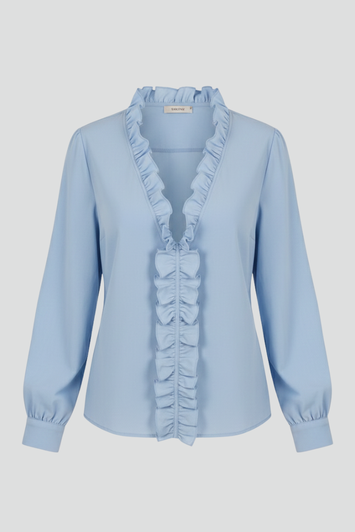 Freya | Women's V-Neck Ruffle Blouse – Elegant Long Sleeve Casual Office Shirt