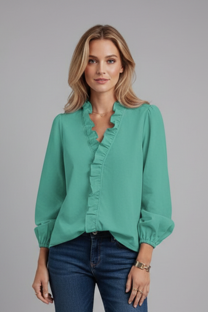 Freya | Women's V-Neck Ruffle Blouse – Elegant Long Sleeve Casual Office Shirt
