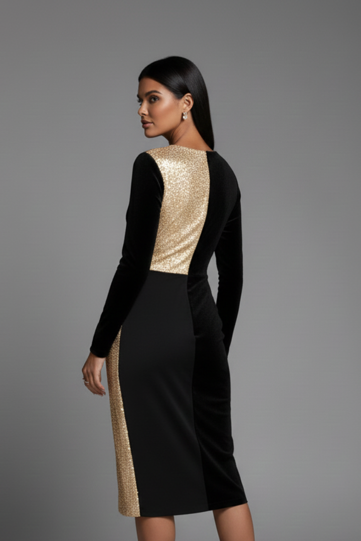 Galilea | Women's Casual Elegant Dress – V-Neck Long Sleeve Knee-Length Dress