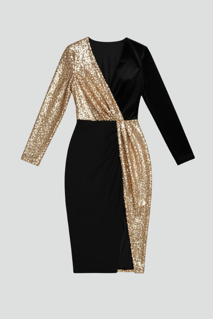 Galilea | Women's Casual Elegant Dress – V-Neck Long Sleeve Knee-Length Dress