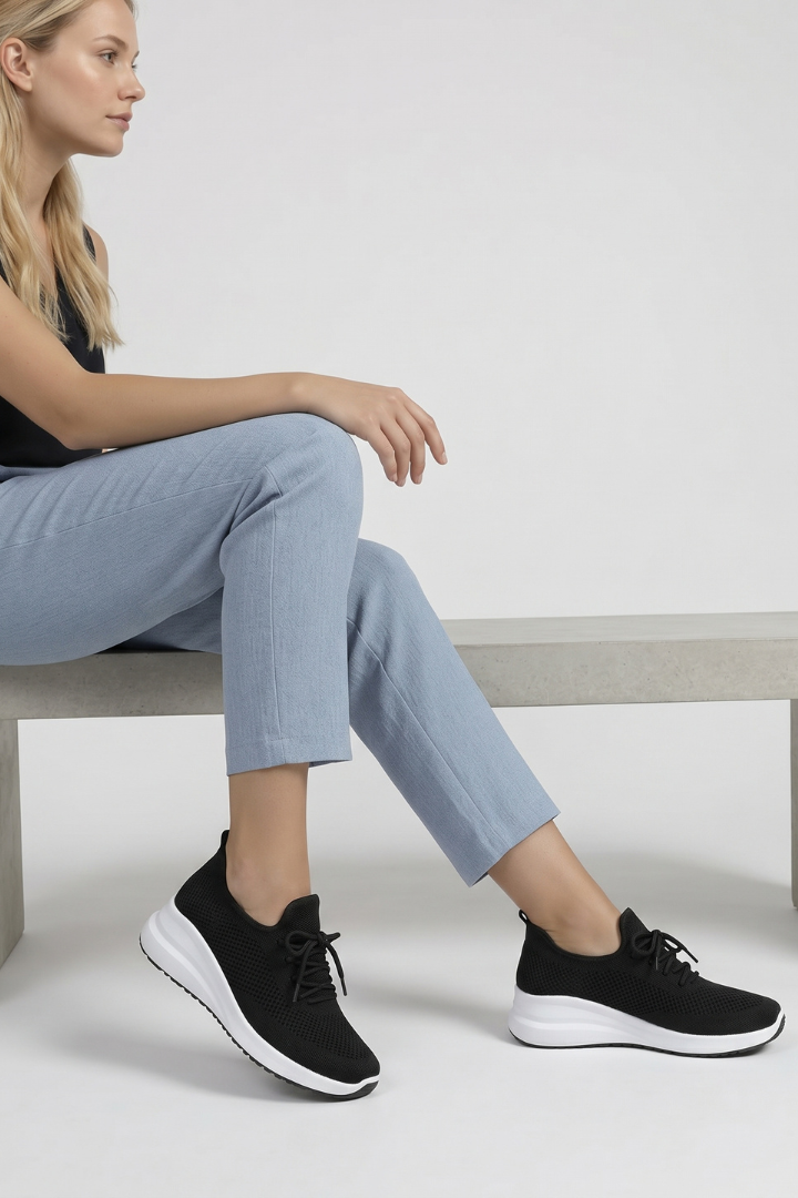 Gelya | Women Knit Sneakers - Lace-Up Low Top, Casual Walking Shoes