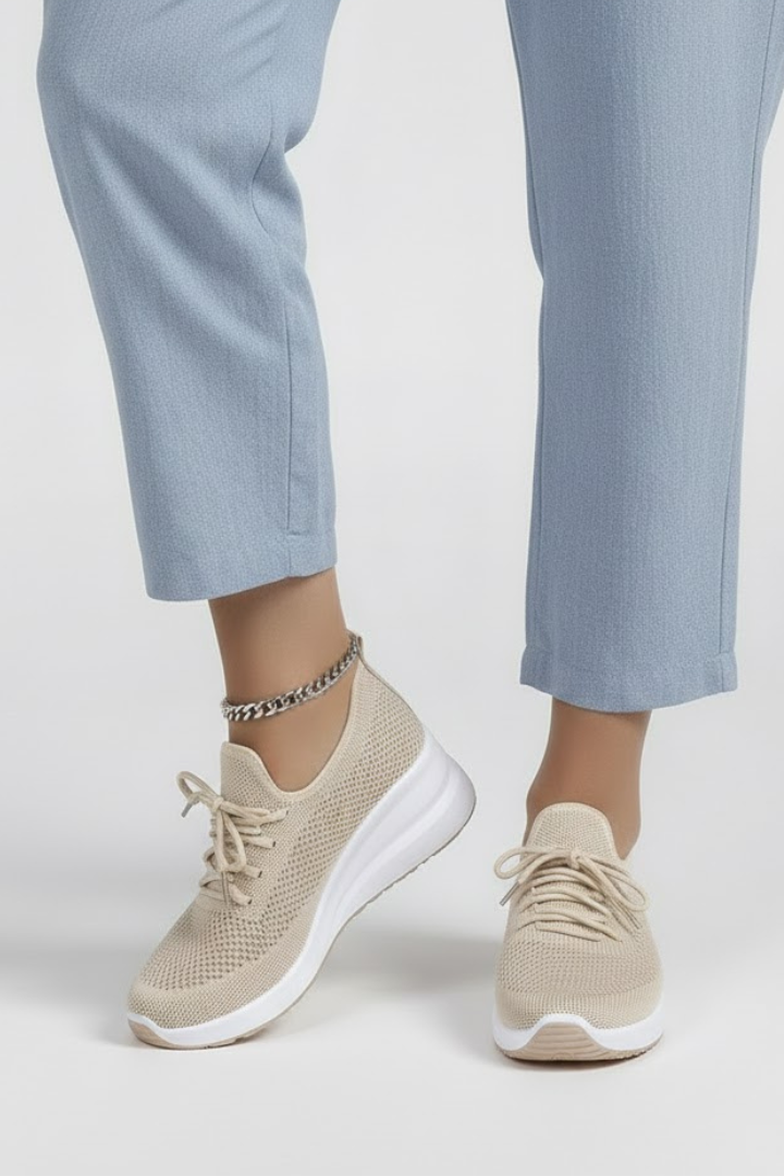 Gelya | Women Knit Sneakers - Lace-Up Low Top, Casual Walking Shoes