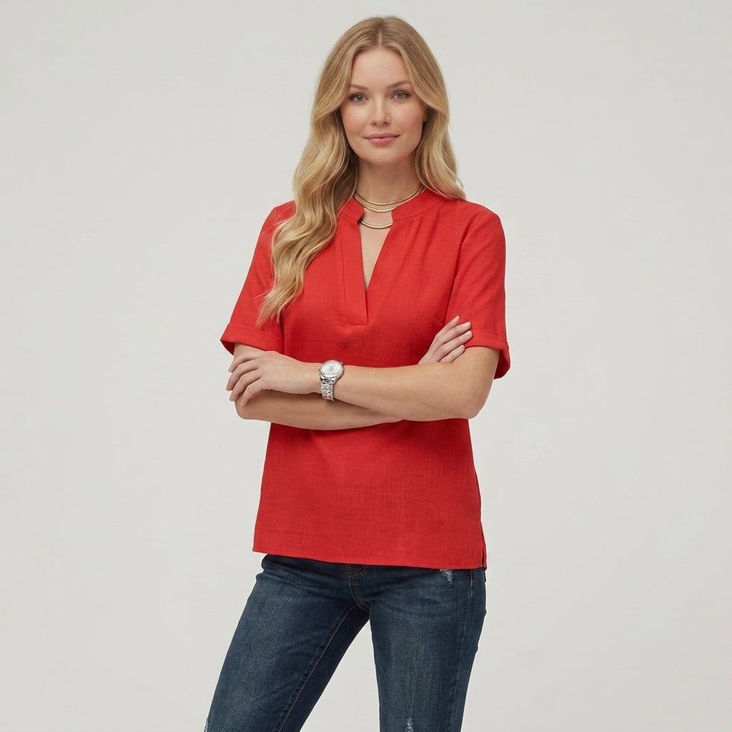 Gemma | Women's Cotton Linen Shirt – Short Sleeve Loose Fit Casual Blouse
