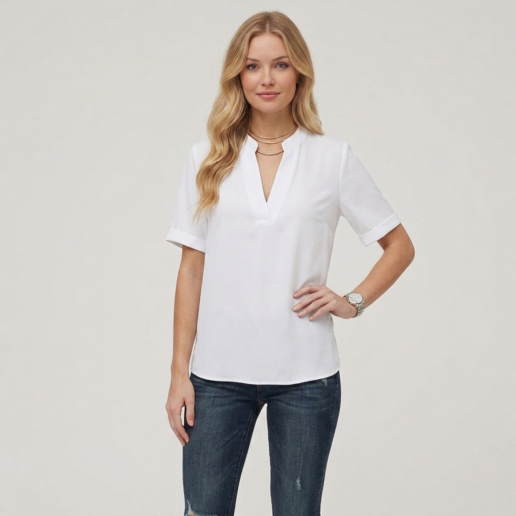 Gemma | Women's Cotton Linen Shirt – Short Sleeve Loose Fit Casual Blouse