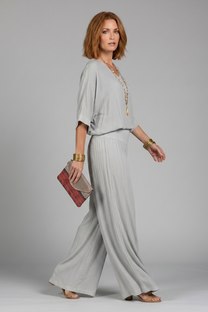 Gena | Women’s Wide-Leg 2-Piece Set – Chiffon Co-Ord Set, Short Sleeve Top